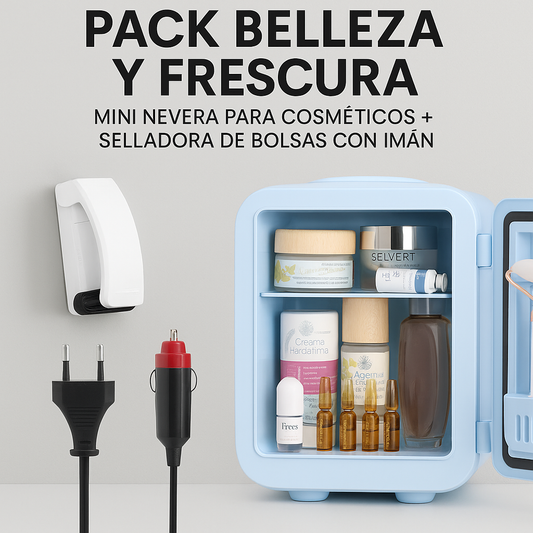 Mini Nevera para Cosméticos + Selladora de Bolsas con Imán