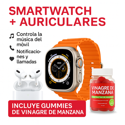 Smartwatch Ultra Pro 2 con  auriculares incluidos + Gummies de Vinagre de Manzana gratis