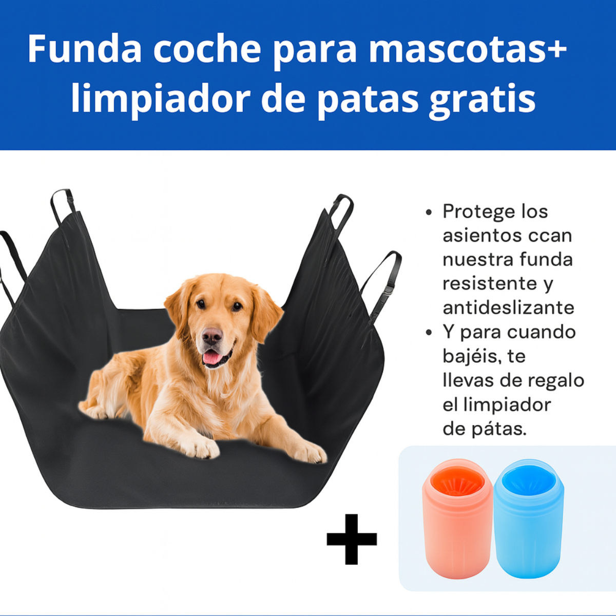 Funda coche para mascotas+ limpiador de patas gratis